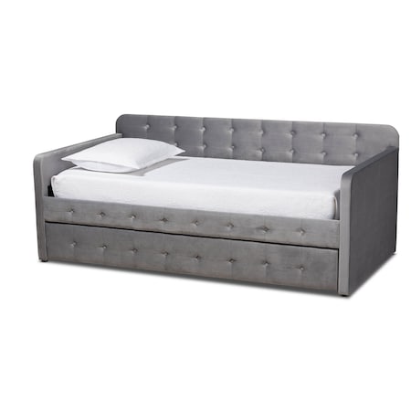 Baxton Studio Jona Grey Velvet and Button Tufted Twin Size Daybed with Trundle 169-10845